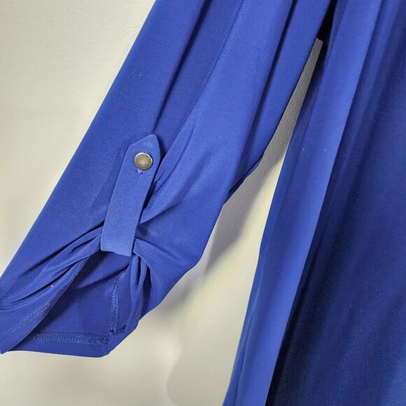 Denim & Co Tunic Top Womens 1X Blue Split V Neck 3/4 Tab Sleeve Studded Detail - Picture 7 of 11